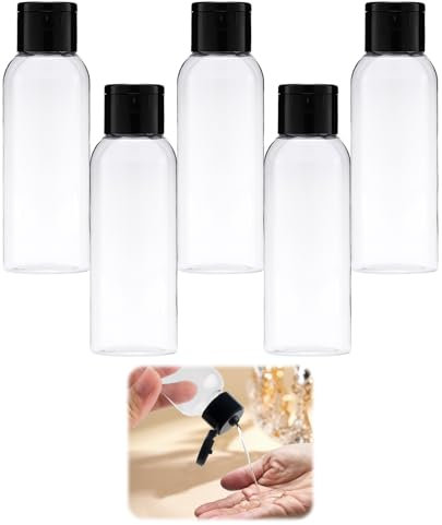 5 Pièces Flacons Voyage 60ml, Flacons Sprays en Plastique Transparent, Bouchons Rabattables Étanches, Distributeurs Pour Lotion, Gel Douche, pour Bagages à Main, Conforme aux Normes Aéroportuaires
