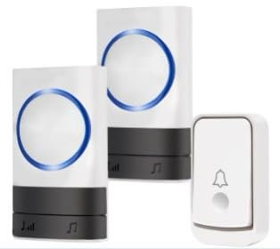 KEWUZY Sonnette sans Fil, IP44 Exterieur Etanche Carillon 400 Mètres, 52 Mélodies et 4 Niveaux Volume, Kit de Carillon avec Récepteurs Enfichables, Voyant LED Bleu, pour Maison, au Bureau (Blanc2+1)