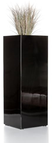 Casa Mina Pflanzkübel groß außen - Fiberglas Blumenkübel viereckig - Premium Blumenkasten für Draußen - Blumenkübel Frostsicher - Blumenkasten für den Garten - Bjarne Hochglanz Schwarz - 40x40x110cm