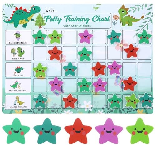 Potty Training Reward Chart for Toddlers with 40 Large Reusable EVA Foam Stars, Ideal for Home and Preschool (Dinosaur) (Dinosaur)