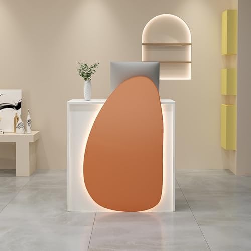 KUKIXKK Empfangstheke,Empfangstresen mit abschließbaren Schubladen,Rezeptionstisch,Moderner Empfangstresen,tehender Kassentisch für Das Büro Eines Schönheitssalons(Orange White,60/23.6in)