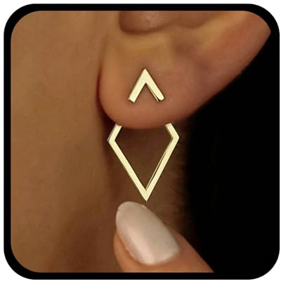 Enautoabs Minimalistische Goldene Ohrjacken Ohrringe Rhombus Geometrische Ohrstecker Hohle Quadratische Ohrringe Vorne Hinten Offene Rhombus Ohrring Schmuck Für Frauen (Gold Geometrische 1)