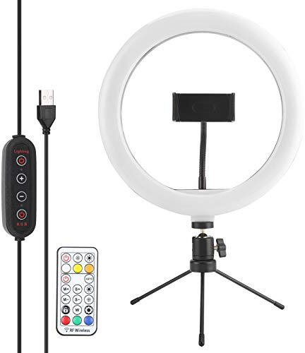 Qukaim 10in LED Fill Light RGB Ring Light, Adjustable Tripod for Live Stream Photography, Desktop Use, Versatile Lighting Solution for Creators