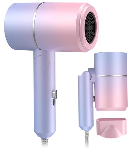 Rppiup Seche Cheveux Ionique, Pliable Petit Seche Cheveux Voyage, 800W Sèche Cheveux Ionique avec Buse de Coiffage, Sèche-Cheveux Voyage à Séchage Rapide Petit avec Bouton Chaud/Froid (Violet)