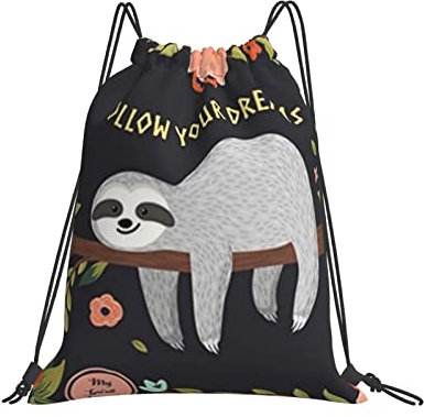 Folge Deinen Träumen Faultier Mein Spirituelles Tier Herren Damen Gym Bag Robuster Fußballtasche Komfortabel Kordelzugbeutel Rucksack Für Reise Strand Schwimmen