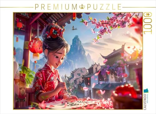 CALVENDO - Puzzle Die Kunst der Kalligrafie | 1000 Teile Lege-Größe 64x48cm Foto-Puzzle für glückliche Stunden: EIN Mädchen konzentriert Sich auf die kunstvolle Kunst der chinesischen Kalligrafie.