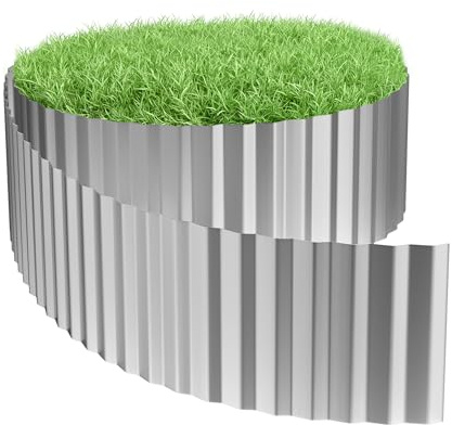 Aufun Rasenkante Metall 10 m, Wellen verzinkt Beetbegrenzung, 18cm Höhe, Raseneinfassung Ideal für Rasenbegrenzung, flexibel Beetumrandung für Gartenliebhaber und Landschaftsgestaltung, Silber