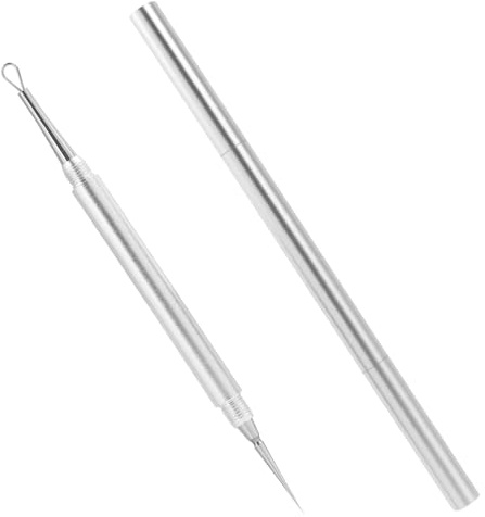 Extractor de Puntos Negros Profesional en Acero Inoxidable 2 en 1 | Aguja para Acné, Herramienta Facial para Espinillas, Comedones y Granos | Removedor de Puntos Negros para Nariz y Rostro