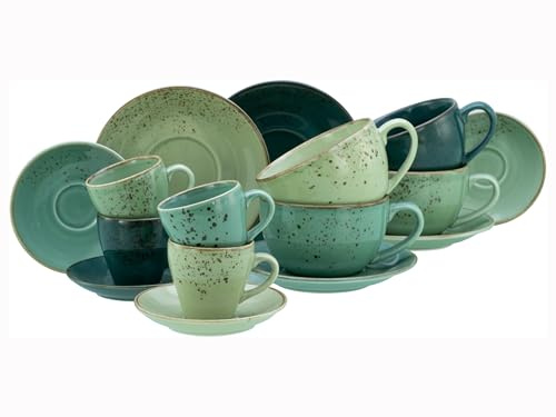 CreaTable 16-Teiliges Geschirrset für 8 Personen, Serie Nature Collection Green Life, Tassen Set aus Steinzeug, Spülmaschinen- und Mikrowellengeeignet, Qualitätsproduktion