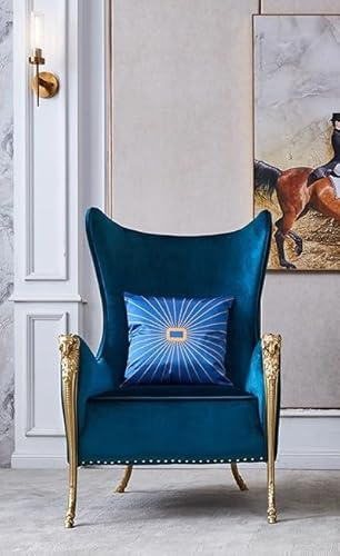 interoknack Fauteuil de luxe en velours bleu roi – Fauteuil baroque à haut dossier avec pieds dorés, chaise d'appoint de style américain de qualité supérieure pour salon