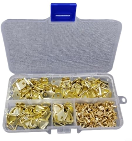 Ganci triangolari ad anello a D, 100 pezzi, con viti per immagini e oggetti decorativi