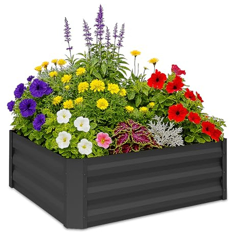 Relaxdays Raised Flowerbed Galvanised Metal for Flowers, Plants & Vegetables, 30x90x90 cm Grey