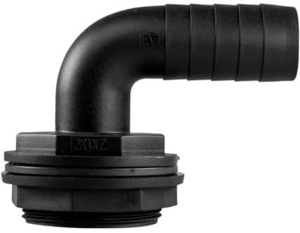 Universal Water Butt Connector Adapter - Tank Connector 90 Degree With Washer & Nut 2 BSPM to 1.25 Barb - for Water Tanks, Barrels, Rainwater Harvesting - Leak Proof Garden Hose Fitting