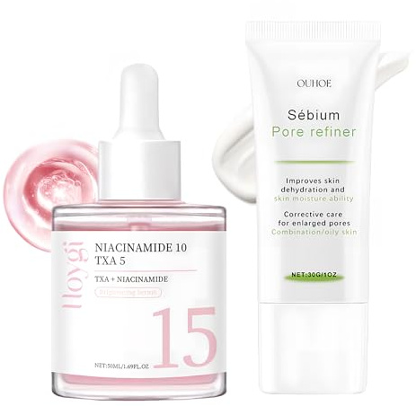 50ML Pore Refiner Serum + 30G Skin Food Light Feuchtigkeitscreme, Porenverfeinernde Creme, Poren Verkleinern Gesichtspflege für Damen, Korean Skincare, Langanhaltend Feuchtigkeitsspendend, Hautcreme