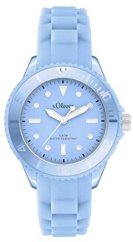 s.Oliver Armbanduhr mit Silikonband - 35 mm - Unisex Silikonuhr für Damen, Herren, Kinder und Teens - analoge Armbanduhr mit Quarzwerk - hoher 5 ATM wasserdicht - Kratzfest