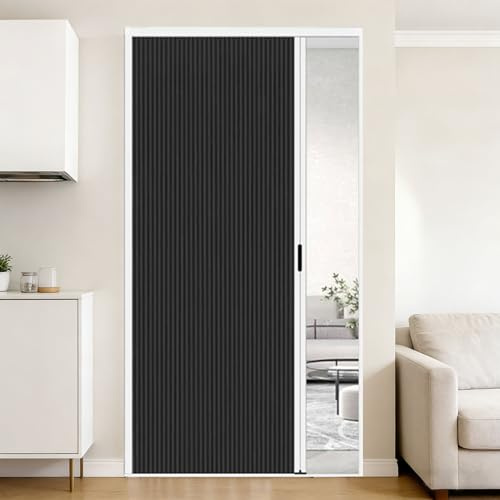 Porte Accordéon Interieur,Porte Coulissante Accordéon Pliante Portes Accordéon en Intissé et Cadre en Aluminium Occultante à Isolation Thermique Pour Chambre/Salon/Salle De Bain Noir 70×180cm