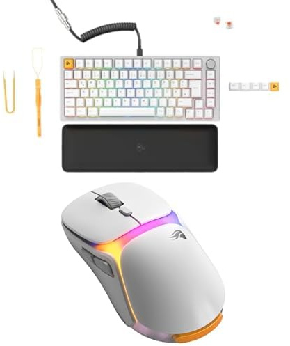 GLORIOUS Gaming GMMK PRO 75% Prebuilt Tastatur (Weiß, DE-Layout) & Model O 3 Wireless (Weiß) Bundle