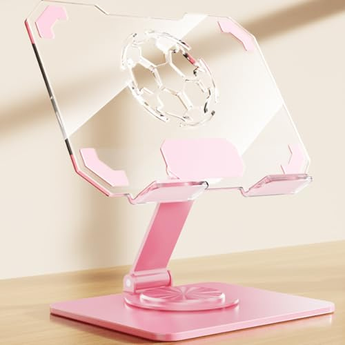 QIALAI 1 Piece Acrylic Football Pattern Tablet Stand with Pink Metal Base, Portable Desktop Tablet Holder, Anti-Slip Tablet Support for Desk Home Office