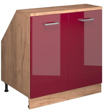 Vicco Küchenschrank für Dachschrägen R-Line, Rot Hochglanz, 80 cm mit 2 Türen, Schrankkorpus 60 cm Tiefe, zur freien Kombination innerhalb modularer Küchensysteme