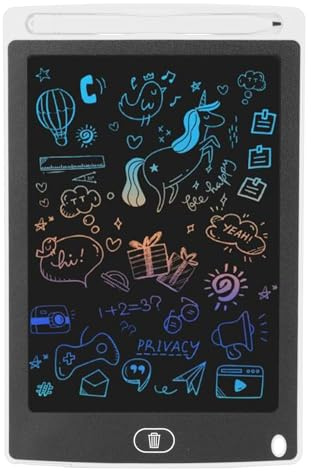 Aumotop Tableta de Escritura Educativa de 8,5 Pulgadas, Tablero Dibujo LCD, Juguete para Niños, Colorido Bloc Dibujo con Batería 150 MAh, Técnica Detección Presión, Niñas y Niños 1 a 10 Años (Blanco)