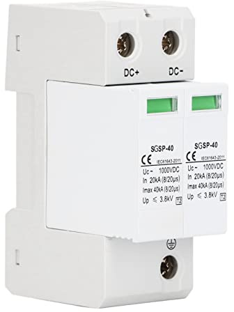Parafiamma DC 1000 V 40 kA, dispositivo di protezione contro le sovratensioni DC per impianti fotovoltaici con finestra visiva, grado di protezione IP20 per sistemi di generazione (2P)