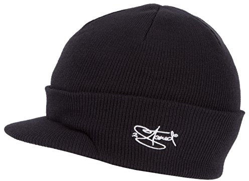 2Stoned Strickmütze mit Schirm Visor Beanie Cap Deluxe, One-Size Damen und Herren, Schwarz