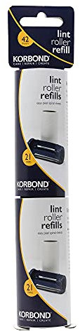 Korbond 6m Lint Roller Twin Refill Pack Clothes, Furniture and Carpet. Removes Dust, Pet Hair and Fluff-42 Sticky Pre-Cut Paper Sheets , 21 count (Pack of 2), Blue,white