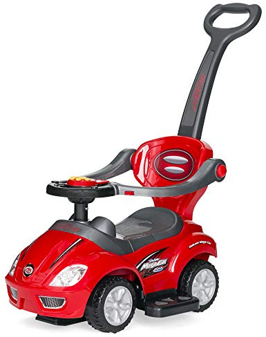 Best Choice Products Kids 3-in-1 Push and Pedal Car Toddler Ride On w/Handle, Horn, Music - Red