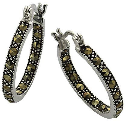 Zeeme Gemstones Damen Ohrringe 925/- Sterling Silber 2,3cm Rhodiniert Markasit schwarz 360210207