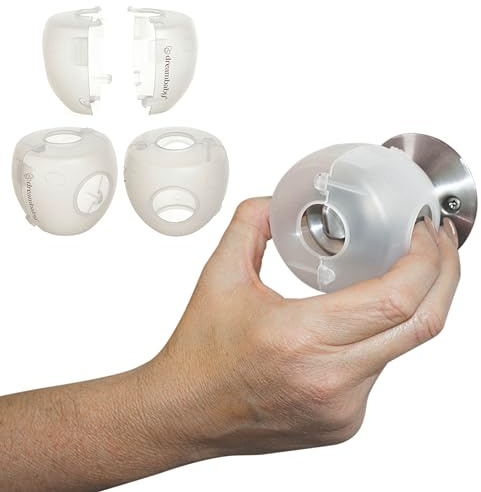 Dreambaby EZY-Fit Door Knob Child Proof Safety Covers - Fits Most Standard Doorknobs - Suitable for Push & Twist Locks - White - 3 Pack - Model L908
