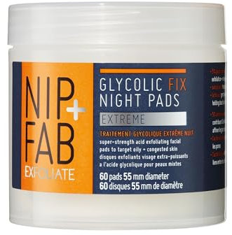 Nip+FabNip + Fab Glycolic Fix Night Pads Extreme | Peeling-Gesichtspads mit Glykolsäure für die Nacht | Säurepeeling | Intensives Säurepeeling | 60 Stücke