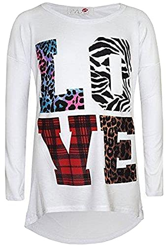 A2Z 4 Kids Kids Girls T Shirt Love Tartan Zebra Leopard Print - New Love Top White 9-10