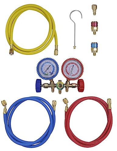 vidaXL Monteurhilfe 2-Wege 3 Schläuche Klimaanlage R134a R22 R12 R502 Set
