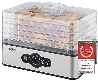 TZS First Austria Déshydrateur | pour fruits, herbes, champignons & viande | digital avec minuterie & régulateur de température 35-70°C | 5 étages, clayettes en acier inoxydable