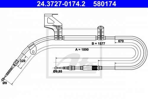 ATE Seilzug, Feststellbremse 24.3727-0174.2 | Kompatibel mit: VW PASSAT B5, PASSAT B5 Variant, PASSAT B5.5, PASSAT B5.5 Variant