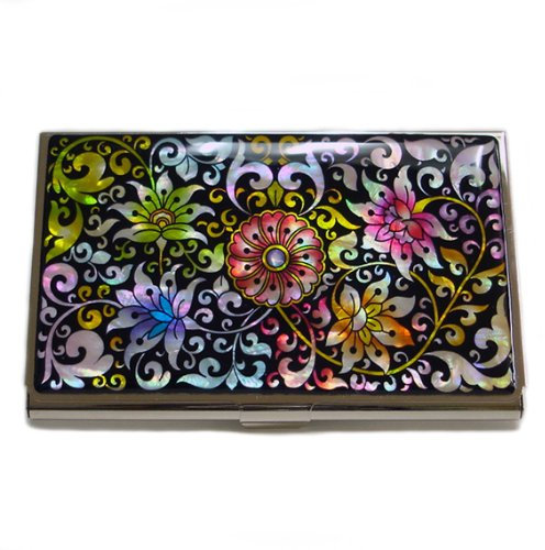 Antique Alive Porte-Cartes B101 en Nacre Motif Fleurs arabesques