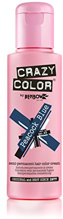 Crazy Color Semi-Permanent Hair Color Cream, Peacock Blue, 100 ml (Pack of 4)