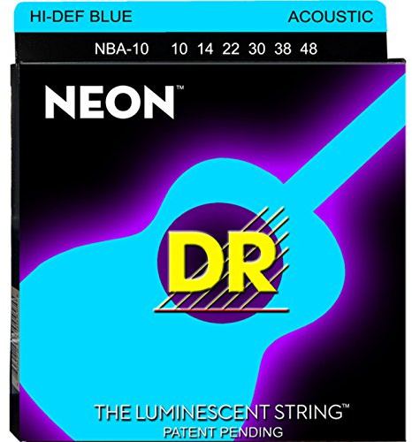 DR Strings NBA10 10-48 Lite Set Handmade Neon Hi-Def Blue Coated Acoustic Strings