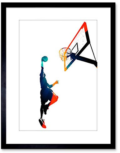Wee Blue Coo Painting Sport Basketball Jump Hoop Ball Dunk Framed Wall Art Print