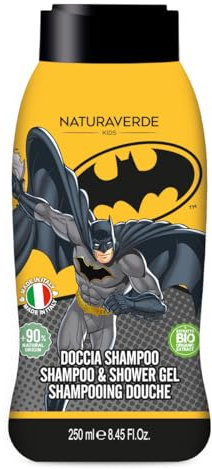 Naturaverde | Kids - Warner Bros Batman - Dusche Shampoo für Kinder, Duschseife für Körper und Haare, Hygieneprodukte für Kinder, mit BIO-Grüntee-Extrakt, 250 ml