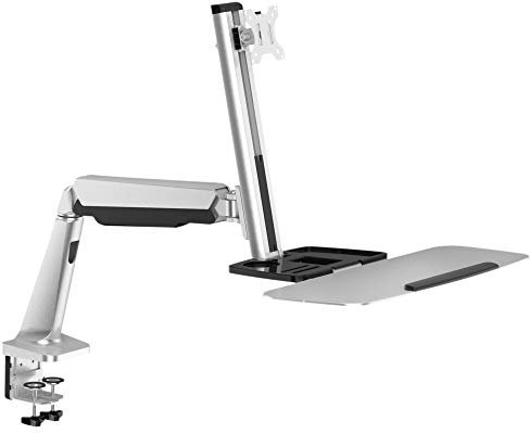 RICOO Monitorhalterung mit Tastatur Ablage Monitor Halterung Tisch Workstation für 13-27 Zoll VESA Tischhalterung TS1311 Monitorarm Bildschirmhalterung Bildschirm Halter Arme für Computermonitore