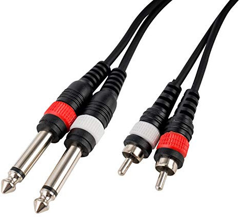 CASCHA - Cable de audio profesional, 2 conectores jack 6,3 mm macho a 2 RCA macho, 1 m de longitud, color negro