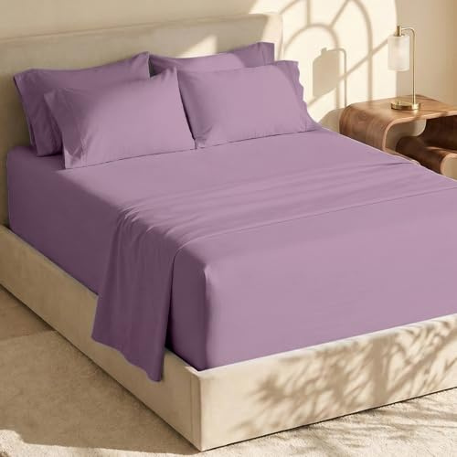 Hearth & Harbor Fits Mattress up to 21, Double Brushed Bedding Sheets & Pillowcases, Microfiber, Lavender Dream, Queen