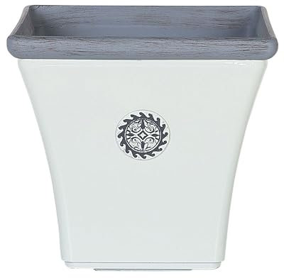 Beliani Cache-Pot Blanc et Bleu Carré 32 x 32 x 31 cm Pot de Fleurs Elégant en Fibre d'argile au Design Traditionnel Idéal pour Extérieur et Intérieur