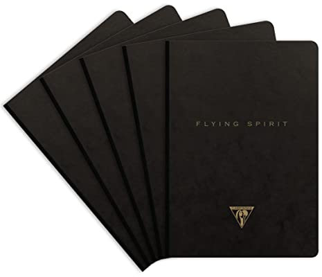 Clairefontaine 102546C - Packung mit 5 Hefte Flying Spirit liniert DIN A5 96 Blatt, Schwarz Motiven sortiert, 1 Pack
