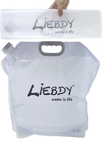Liebdy® Contenedor de Agua Plegable de 5 litros sin BPA, contenedor de Agua Flexible para acampadas, Festivales, Supervivencia y diversión al Aire Libre | Transparente