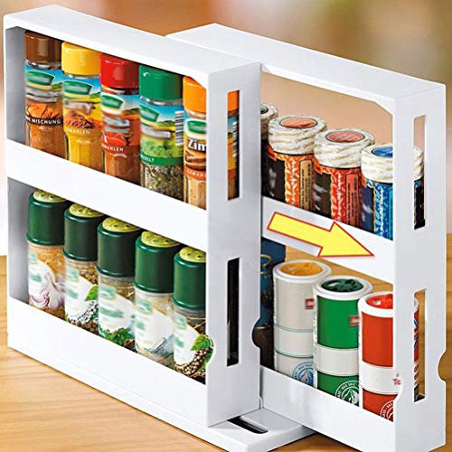 ZARQ Porte-épices, 2 Niveaux Porte-épices Rotatif Extractible Cuisine Placard Étagère de Rangement Étagère à Épices Pots dassaisonnement Organisateur