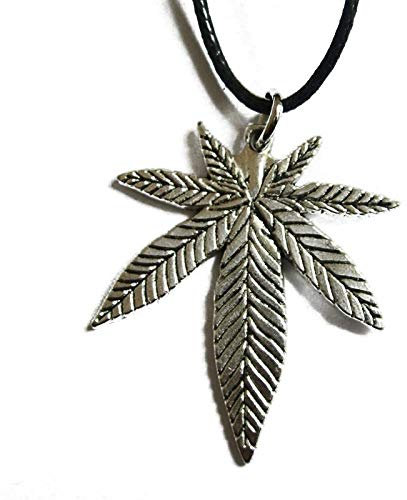 Silver Knight Cannabis Weed Marijuana Maple Leaf on an Adjustable Waxed Cord Necklace Hippy