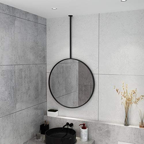 HLYT-0909 Runder Spiegel for Decke hängend, Rasierspiegel großen Kreis-Wandspiegel mit Decken Boom, Metall gerahmter Dekorative hängenden Spiegel, Schwarz (Size : Diameter-40CM/15.7INCH)