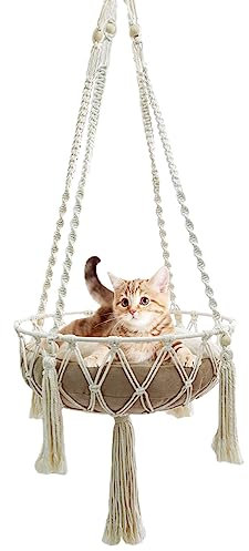 Cama de Macramé para Gatos, Hamaca y Columpio para Mascotas, Nidos Colgantes